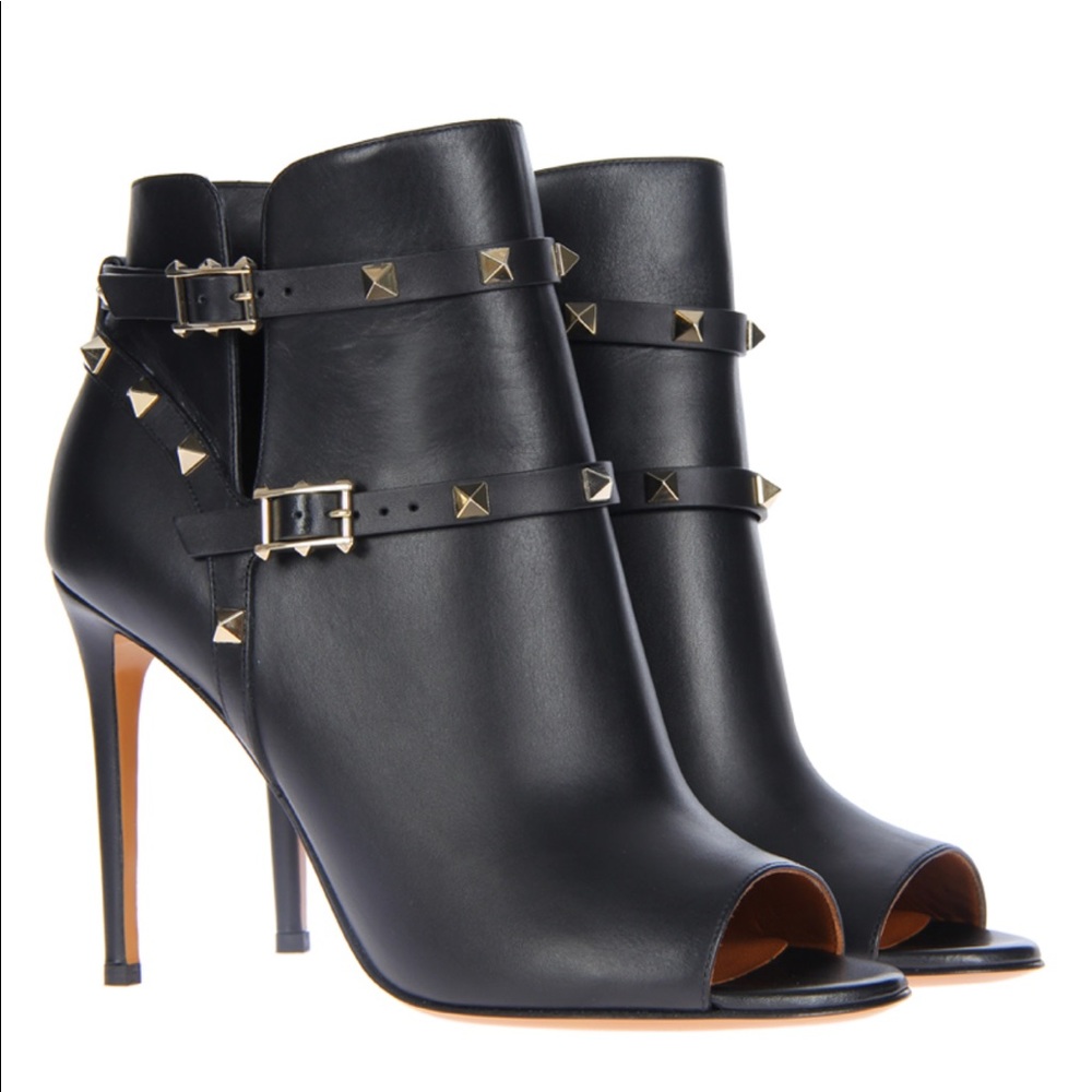 Valentino Rock Stud Open Toe Booties